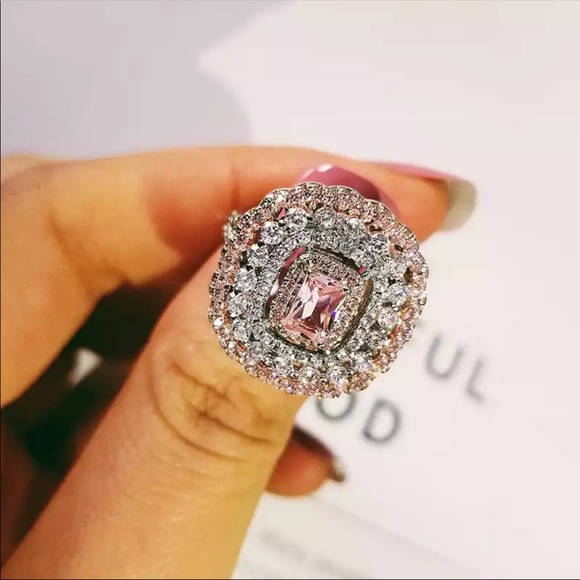 New 925 Silver pink multi color princess cut zircon engagement ring - Picture 3 of 5